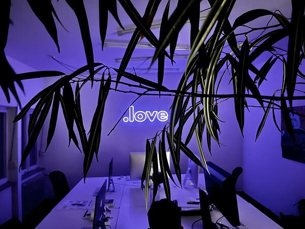 an office in the night illuminated by blue light